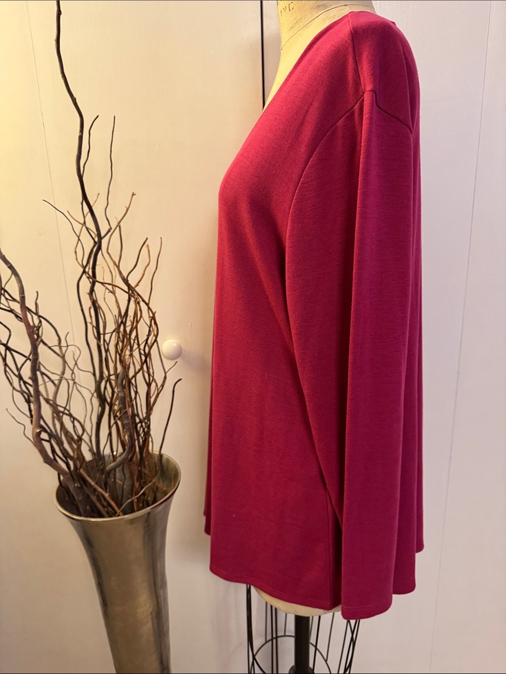 Slinky Brand Scoop Neck Long Sleeve Top - Magenta - Picture 3 of 6